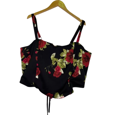 City Chic Womens  Size L Cropped Top Black  / Floral / Red 