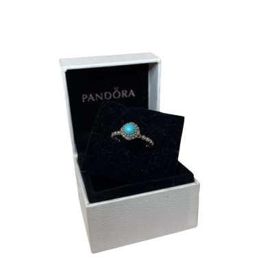 Pandora Womens Ring Size J Silver/Turquoise