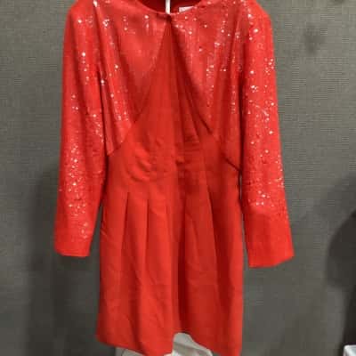 Reiss Cara Sequin Womens  Size 12 Pleated Dress Red 