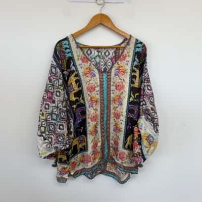 Johnny Was Colourful Long SLeeve Hetti Top  Size XL 