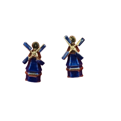  Womens Earrings Blue Retro Dutch Windmill Earrings (Windmill blades rotate)