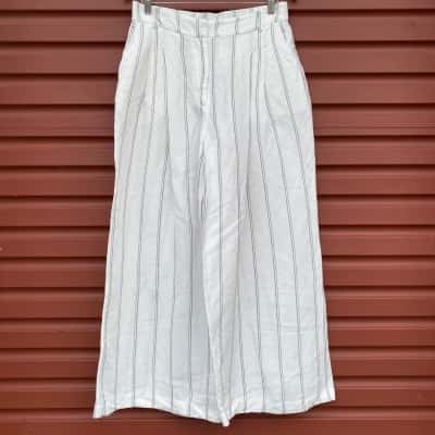 Decjuba Womens Size 12 Grey/ White 'Paige' Linen Blend Tailored Pants
