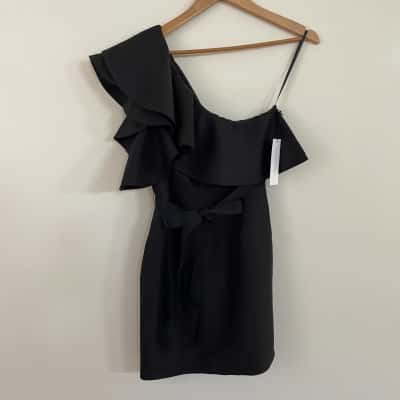 Rachel Gilbert Womens  Size 2 One Shoulder Ruffle Dress in Black NEW with TAGS