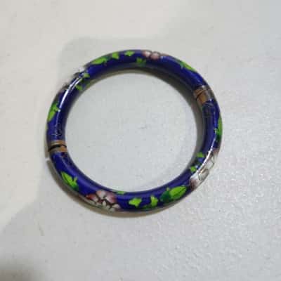 Vintage Cloisonne Hinged Bangle - COBALT BLUE