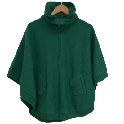 VINTAGE** BOUQUET.  Boiled Wool Turtleneck Poncho. Emerald Green.  Size 14