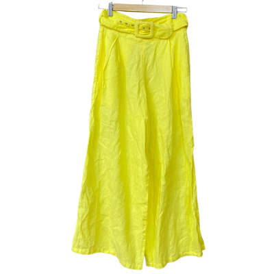 Faithfull The Brand Womens Size 6 Yellow Linen Wide Leg Pants  