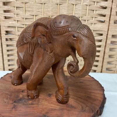 Vintage Hand-carved Wooden Elephant Sculpture Statue Handmade Collectable Timber Birthday Gift 