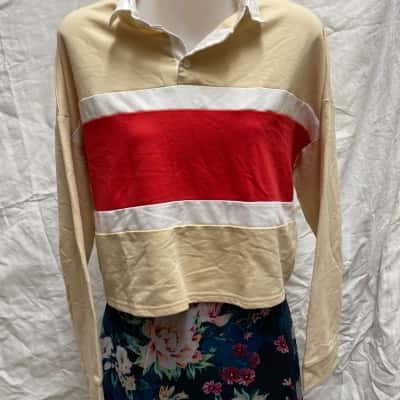  Womens  Size L Long Sleeve Shirt Beige / Red / White 