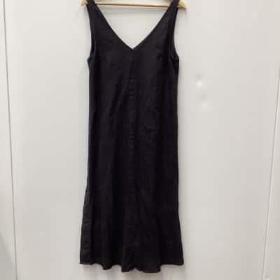 Assembly Label Womens Sleeveless Dress  Black  with buttons at bottom sides 
