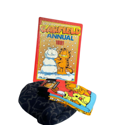 Garfield Bundle: Socks, Beanie and Book.