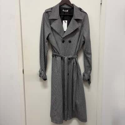 BNWT Womens S18 Black & White Houndstooth Style Trench Coat 