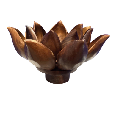 Wooden decorative serving bowl sets on rotating base