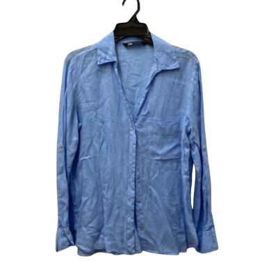Zara Womens Long Sleeve Shirt Blue Size S/M-100% linen