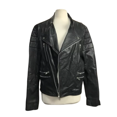 Topman Black Leather Biker Style Jacket