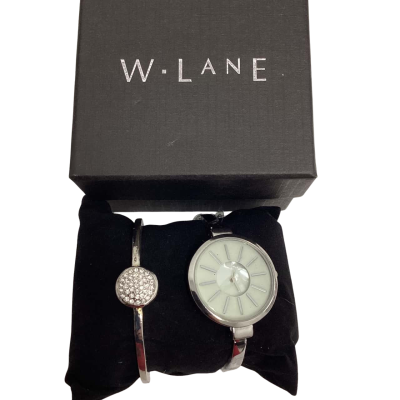 W. Lane Womens Plated Silver Watch and Bracelet NWT 