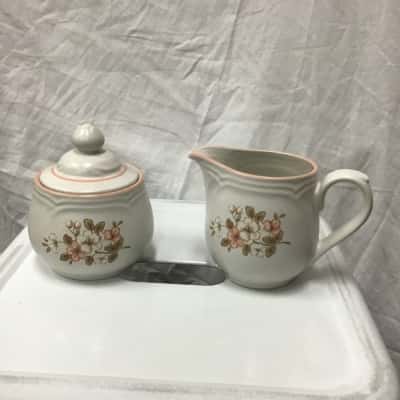 Countryware genuine stoneware peachwood Sugar and Creamer