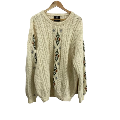 Christian Pierre Size L Pure New Wool Cable Knit Jumper 