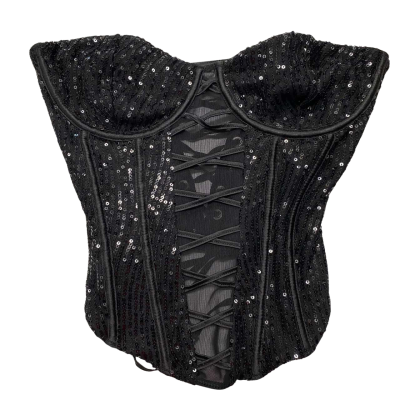 BNWT Outcast Womens Size M Black Sequin Corset Top