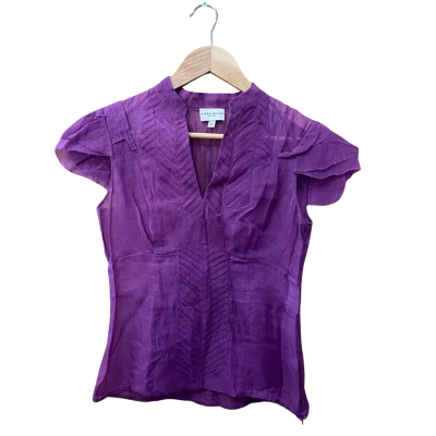 Karen Millen Purple Sheer Short Sleeve Top Size 10