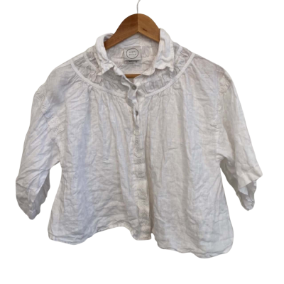 KINGA CSILLA Womens  Handmade Linen Size 8 3/4 Sleeve Top White 