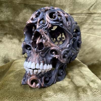 Wooden Filigree Skull 15cm Tall 