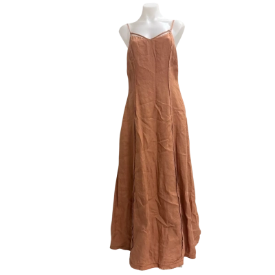 Country Road Womens Size 10 Organic French Linen Strappy Maxi Dress Dusty Peach