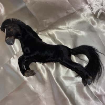 Real Fur Black Horse Figurine