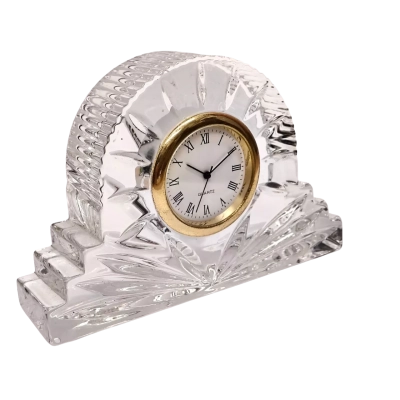Crystal Mount Miniature Quartz Clock - Not Tested/Needs Battery  10.5cm Base x 7cm Height  (brica shelf)