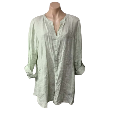 Sigrid Olsen Womens Size XL Pale Green 100% Linen Long Sleeve Blouse
