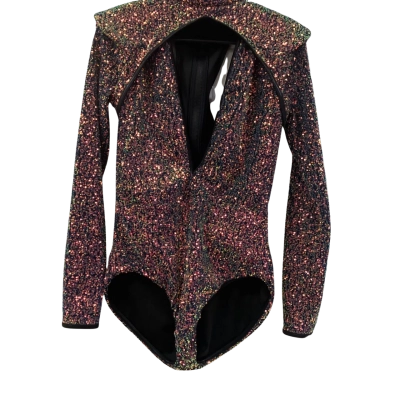 Womens  Size 12 Bodysuit Long Sleeve Playsuit Black  / Burnt Orange / Green 