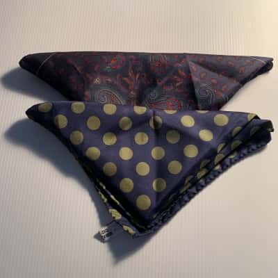 Vintage Men's Silk Pocket Squares - Navy Blue Set (2)