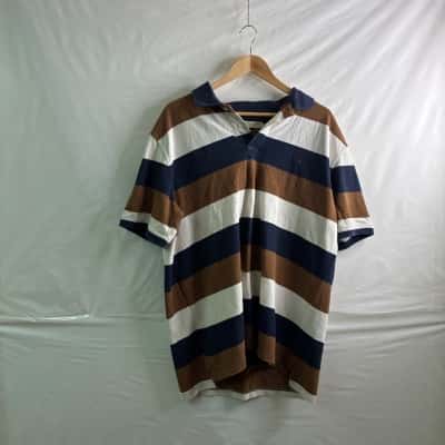 RM Williams Mens Size XXXL Polo Shirt Brown / Navy Blue / White 