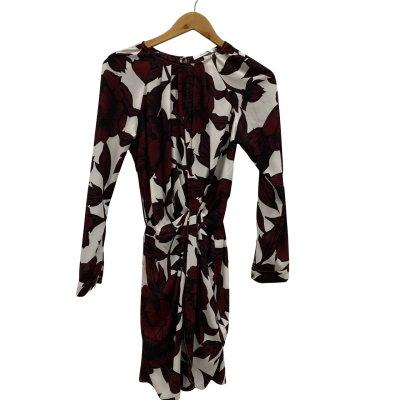 Sheike Women's Size 8 Long Sleeve Dress Black  / Floral / Maroon / White RRP$140
