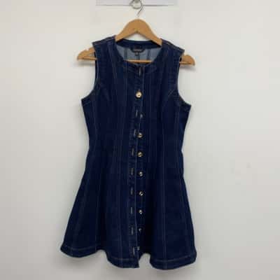 Portmans Blue Denim Button Up Sleeveless Mini Dress Size 12 