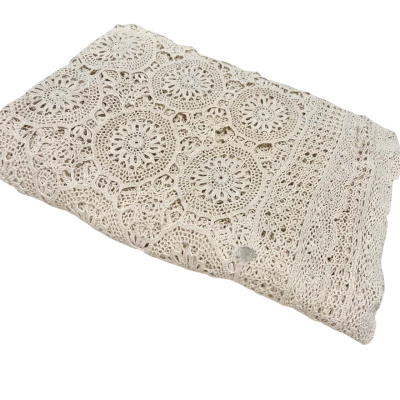 Vintage  Rectangle Crocheted Cream Table Cloth 