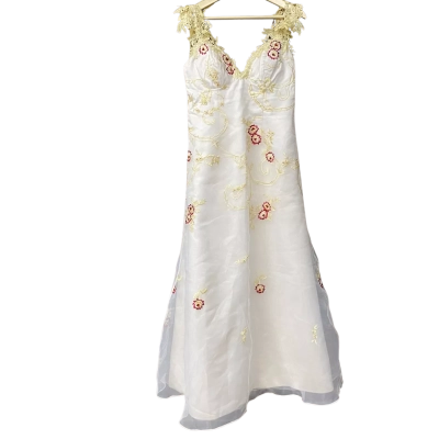  Womens Cream Formal Dress With Floral Embroidery