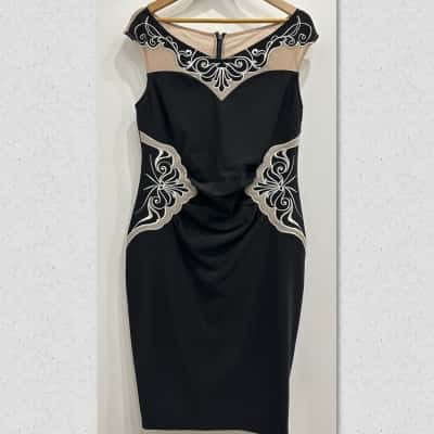 Lipsy London Embroidered Shift Dress Womens  Size US 12 Beige / Black  / Grey 