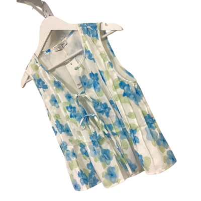 DELILAH Beautiful Blue Floral Linen Front-Tie Vest Size 8 NWT