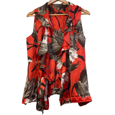 Jane Lamerton Womens  Size 12 Sleeveless Top Blue / Brown / Floral / Red 