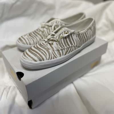 Brand New - Keds Shoes - Womens  Size US 7 (UK 4.5)  - Gold / Silver / Striped / White 