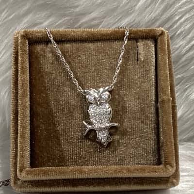  Women's Sterling Silver Chain Necklace & Owl Pendant 