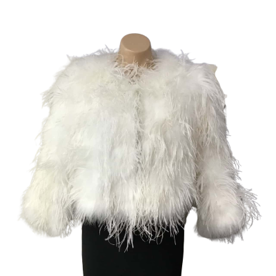 Bubish Luxe Womens Size L / XL White Ostrich Feathers Cropped Jacket