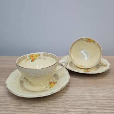 Vintage Crown Ducal Florentine Cup & Saucer Duos – Made in England