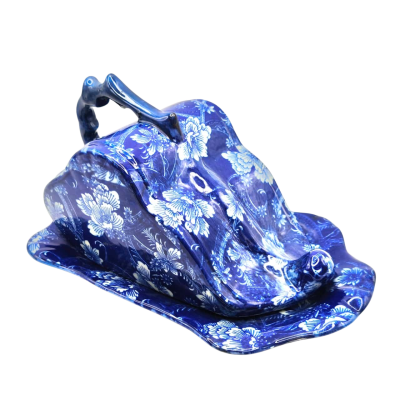 Vintage Victoria Ware Style Ironstone Flow Blue Cheese Dish With Lid  (office)