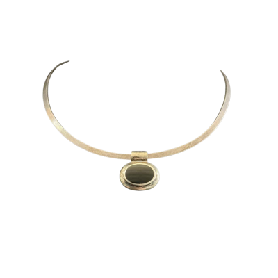  Womens Sterling Silver chunky Choker Necklace and Onyx pendant Black  / Silver 
