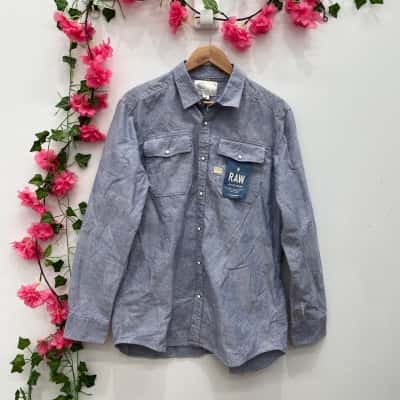 G-Star Raw Mens Long Sleeve Shirt Size XL Blue / White 