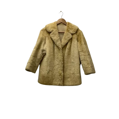 Genuine Australian Kangaroo Vintage Womens Fur Coat Beige 