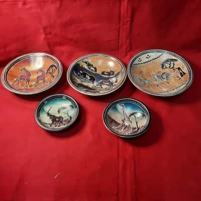 Set of five handmade African soapstone arts and crafts dishes