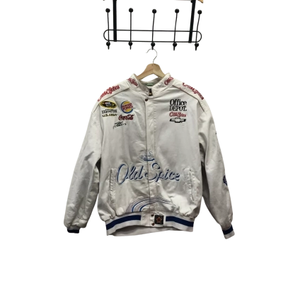 Vintage Jh Design Nascar #14 Old Spice Mens  Jacket *No Size But seems to fit medium/large*  White 