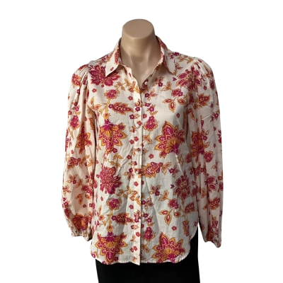 Sportsgirl Womens Size 4  Cream / Orange / Pink Paisey Print Long Sleeve Shirt